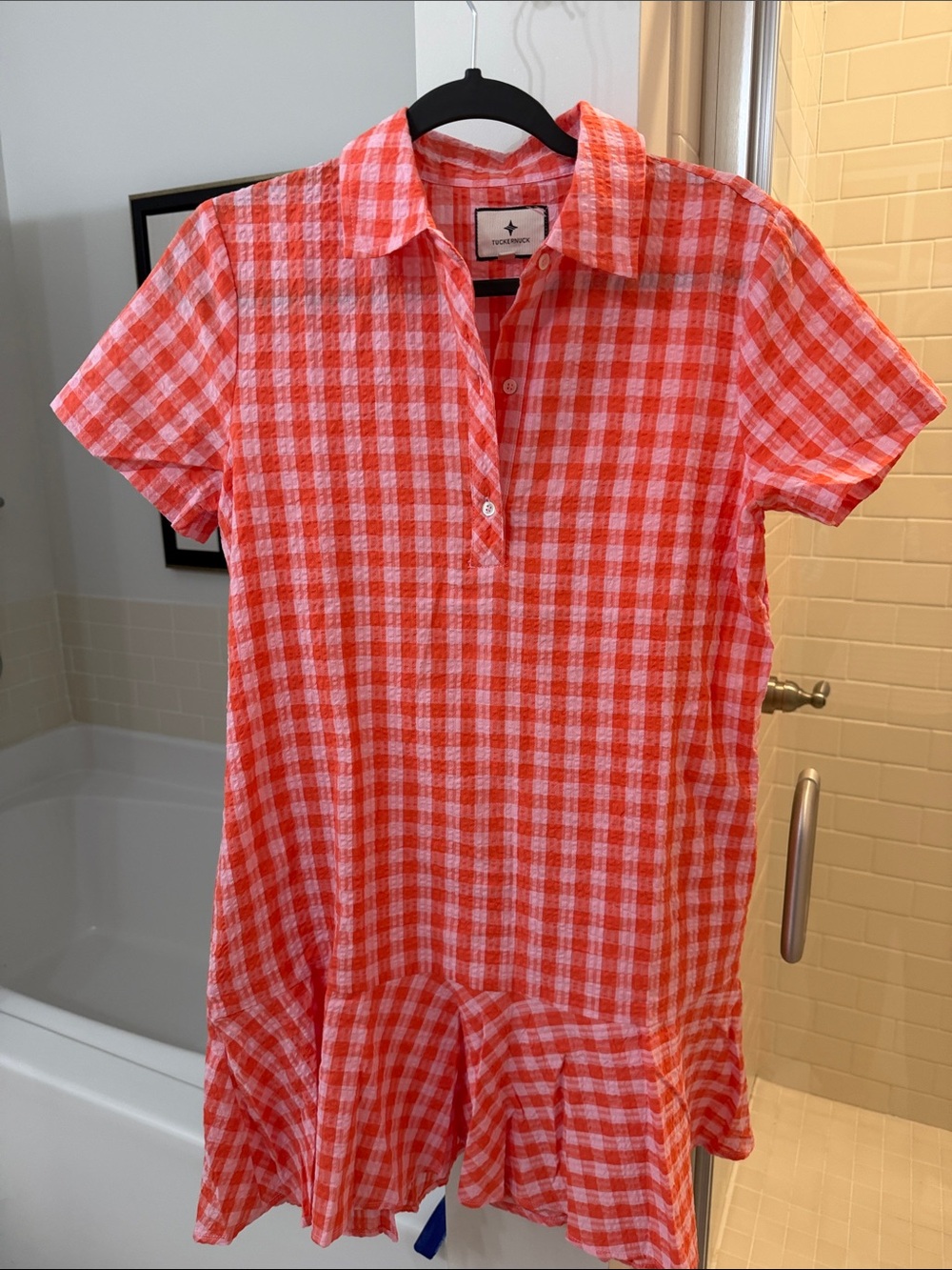 Tuckernuck Coral and White Gingham Polo Dress